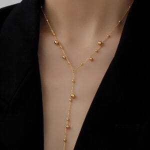 Gold Beaded Lariat Necklace | Delicate Y-Drop Chain