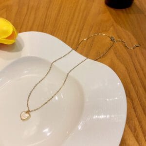 Gold Heart Pendant Necklace | Delicate White Shell Love Chain