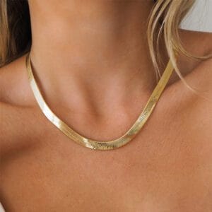 Gold Herringbone Chain Necklace | Flat Silky Collarbone Statement