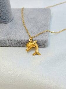 Gold Dolphin Pendant Necklace | Dainty Ocean Charm Chain