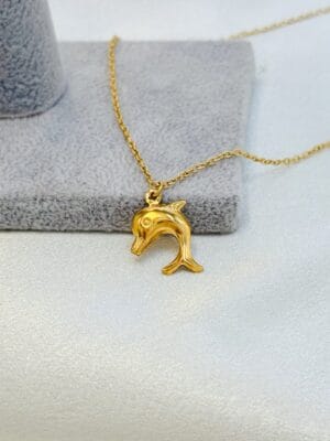 Gold Dolphin Pendant Necklace | Dainty Ocean Charm Chain