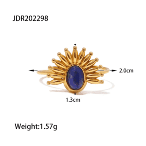Gold Navy Blue Sun Stone Ring | Sunburst Lapis Oval Statement