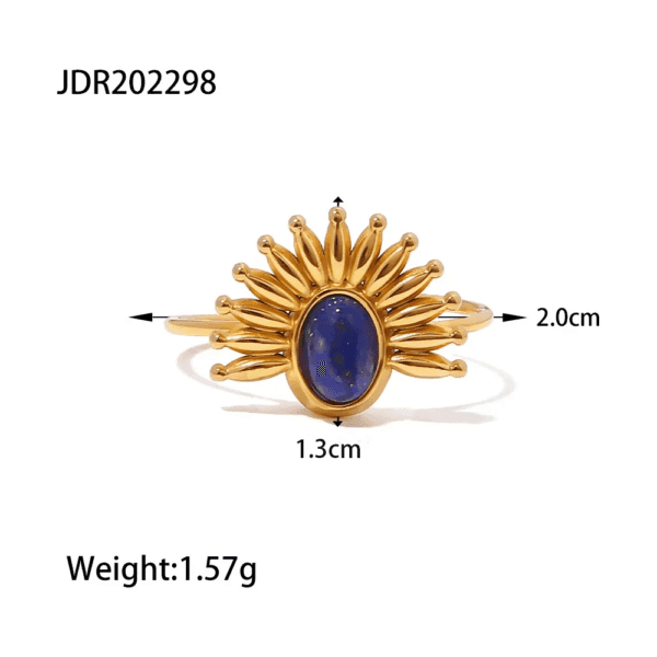 Gold Navy Blue Sun Stone Ring | Sunburst Lapis Oval Statement