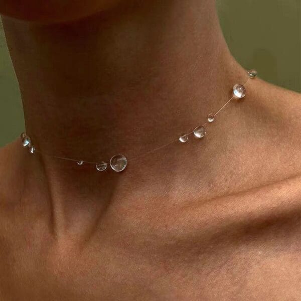 Clear Crystal Raindrop Choker Necklace | Water Drop Illusion Chain