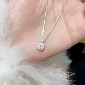 Silver White Aurora Crystal Cluster Pendant Necklace | Snow Charm