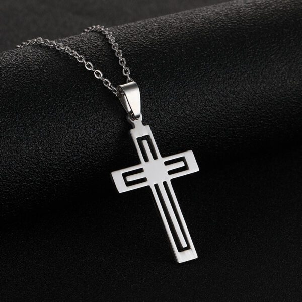 Silver Tone Stainless Steel Cross Pendant Necklace | Modern Design