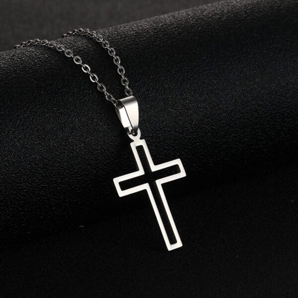 1539780969408630784 Sleek Stainless Steel Outline Cross Necklace - Silver Tone Pendant