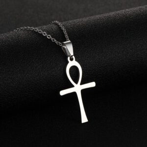 Stainless Steel Ankh Necklace - Silver-Tone Egyptian Cross Pendant