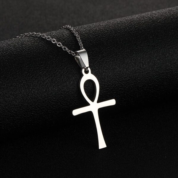 1539780970981494784 Stainless Steel Ankh Necklace - Silver-Tone Egyptian Cross Pendant