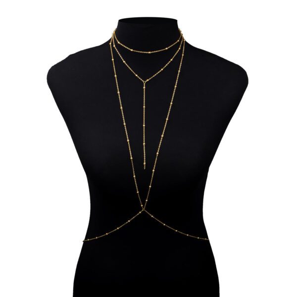1546426099385372672 Gold Layered Body Chain Necklace - Stainless Steel Beaded Body Jewelry