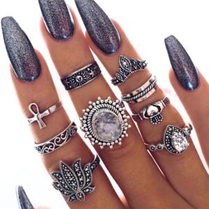 Antique Silver Boho Ring Set | Stackable Midi & Knuckle Rings