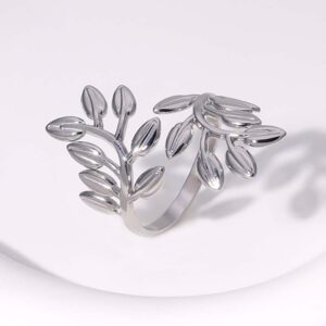 Silver Leaf Branch Ring - Stainless Steel Nature Inspired Jewelry