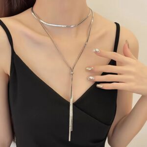 Silver Layered Snake Chain Necklace - Stainless Steel Lariat & Choker