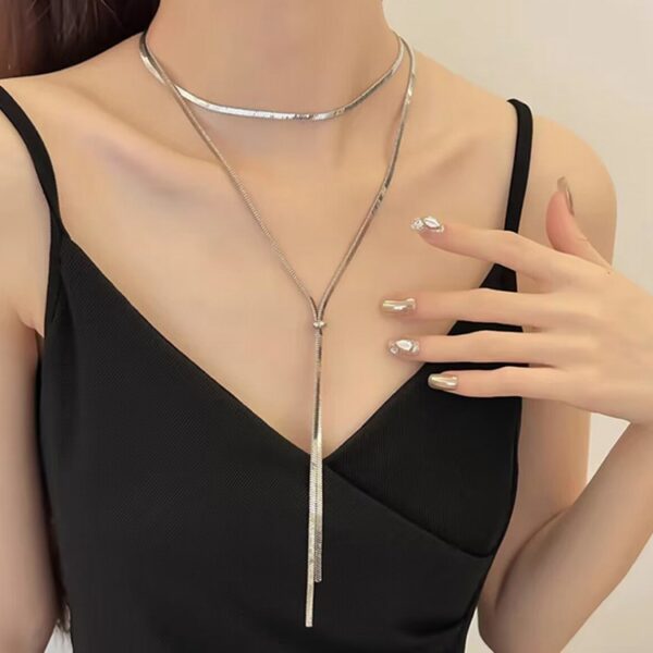 Silver Layered Snake Chain Necklace - Stainless Steel Lariat & Choker