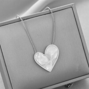 Silver Stainless Steel Heart Necklace | White Pearlescent Pendant