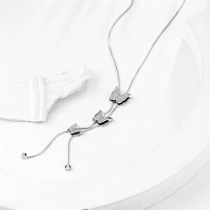 Sparkling Butterfly Dangle Necklace - Silver Stainless Steel Charm