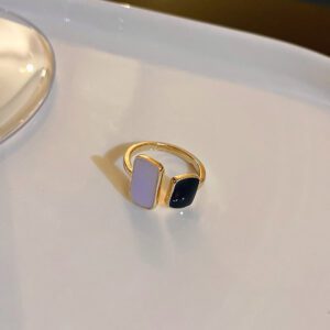 Gold Plated Adjustable Ring with Lilac & Black Enamel