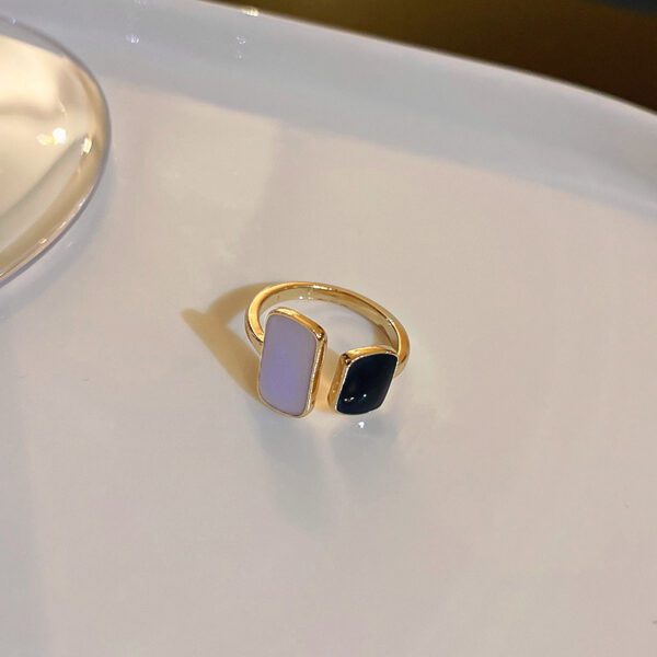 1825398153822736384 Gold Plated Adjustable Ring with Lilac & Black Enamel