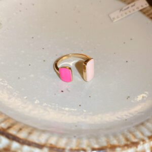 Chic Gold Tone Adjustable Enamel Ring - Hot Pink & Light Pink