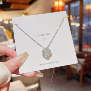 Sparkling Clover Charm Necklace - Silver Stainless Steel Chain