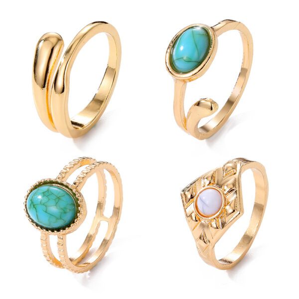 Boho Gold Coated Rings Set with Turquoise & White Stones