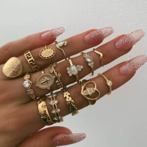 15PC Boho Gold Stackable Ring Set - Vintage Midi & Knuckle Rings
