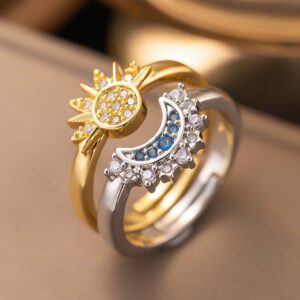 Celestial Sun & Moon Ring Set - Gold & Silver Plated Stainless Steel