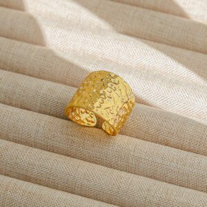 Adjustable Gold Hammered Wide Band Ring | Stainless Steel Jewelry