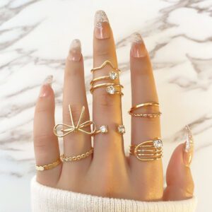 Elegant Gold Stackable Ring Set - Stainless Steel Rhinestone Rings