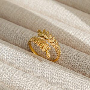 Gold Leaf Ring | Adjustable Stainless Steel Botanical Jewelry