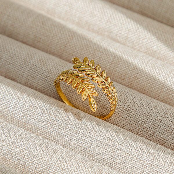 Gold Leaf Ring | Adjustable Stainless Steel Botanical Jewelry