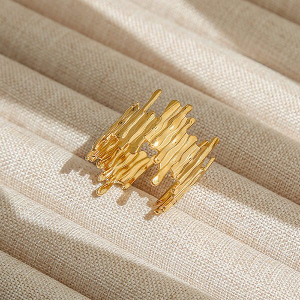 Textured Gold Plated Ring - Abstract Stainless Steel Statement Jewelry