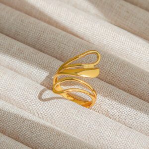 Gold Plated Stainless Steel Open Wrap Ring - Modern Adjustable Design