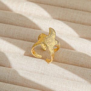 Gold Textured Starfish Ring - Adjustable Stainless Steel Jewelry