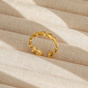 Adjustable Gold Heart Ring - Dainty Stainless Steel Jewelry