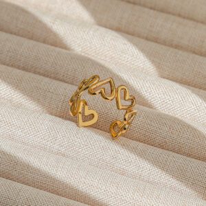 Chic Gold Open Heart Ring - Adjustable Stainless Steel Love Band