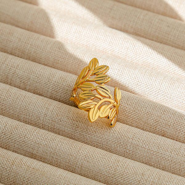 1920367846106468352 Adjustable Gold Leaf Ring - Stainless Steel Nature Inspired Jewelry