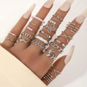 Trendy Silver Stackable Rings Set - Boho Midi & Knuckle Fashion Jewelry
