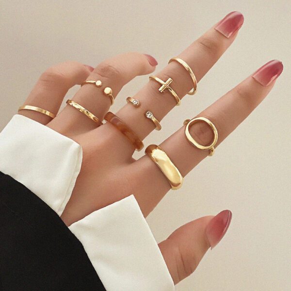1925863896728604672 Chic Gold Stackable Ring Set - Stainless Steel & Resin Rings