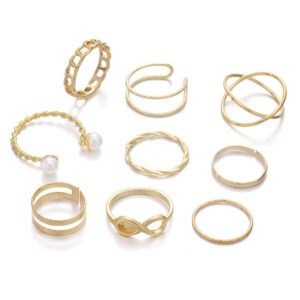 Elegant Gold Ring Set - 9Pcs Stackable Bohemian Fashion Rings