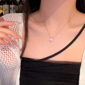 Silver White Crystal Solitaire Pendant Necklace | Brilliant Chain