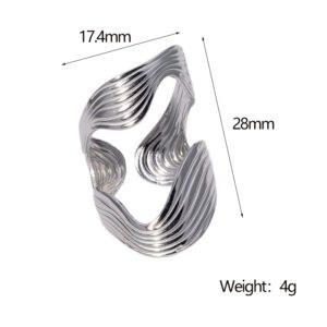 Silver Tone Wave Design Stainless Steel Ring - Modern Abstract Style