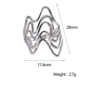 Modern Wavy Ring - Stainless Steel Silver Tone Statement Band