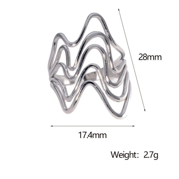 1931219245966954496 Modern Wavy Ring - Stainless Steel Silver Tone Statement Band