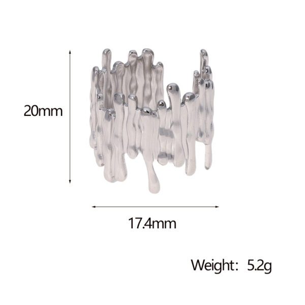 Silver Drip Wave Cuff Ring | Wide Sculptural Liquid Open Band