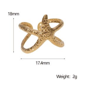 Gold Starfish Ring | Textured Ocean Statement Open Band Ring