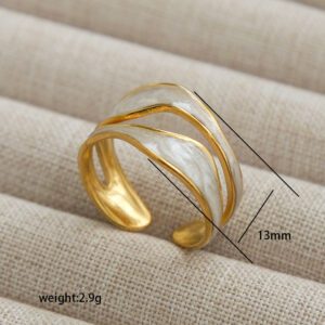 Gold White Pearl Shimmer Cuff Ring | Layered Open Band Statement