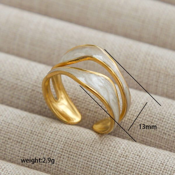Gold White Pearl Shimmer Cuff Ring | Layered Open Band Statement