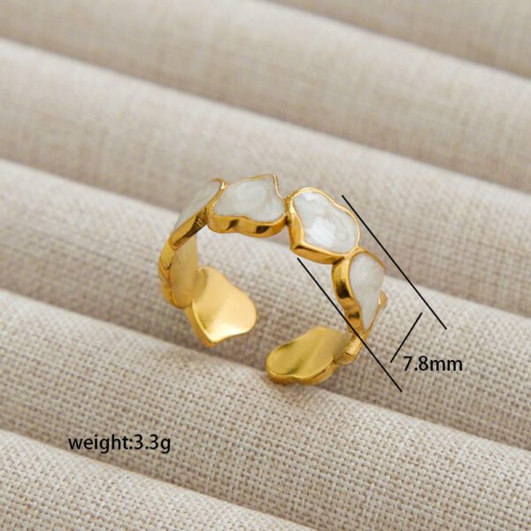 1932064968690241536 Gold White Pearl Heart Cuff Ring | Romantic Open Band Love Ring