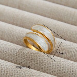 Gold White Pearl Wrap Ring | Double Layer Shell Shimmer Cuff Band